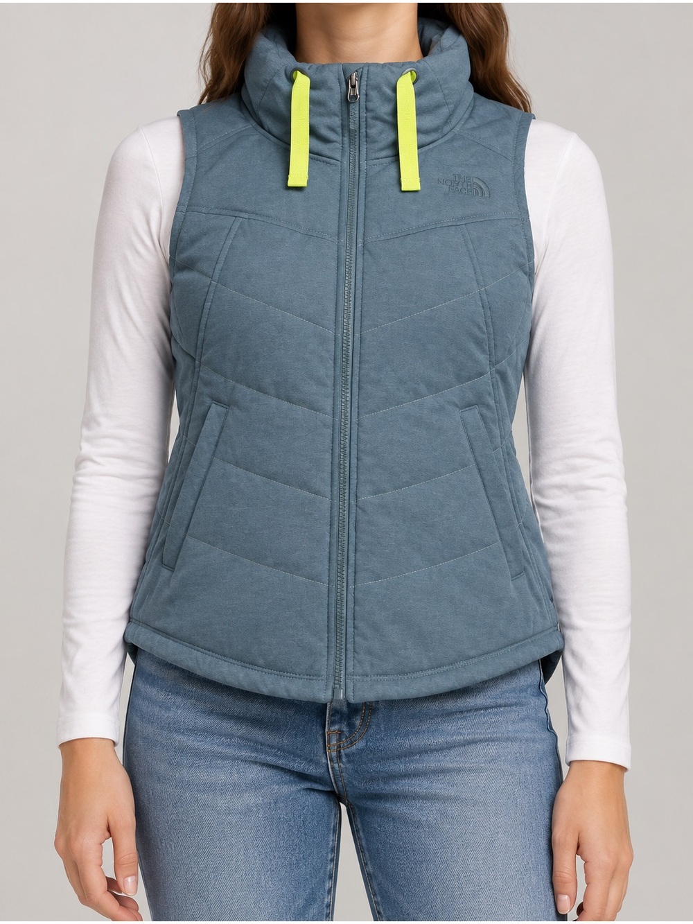 The North Face Womens Puffer Vest Teal Neon Green Outdoor Pockets Lightweight M